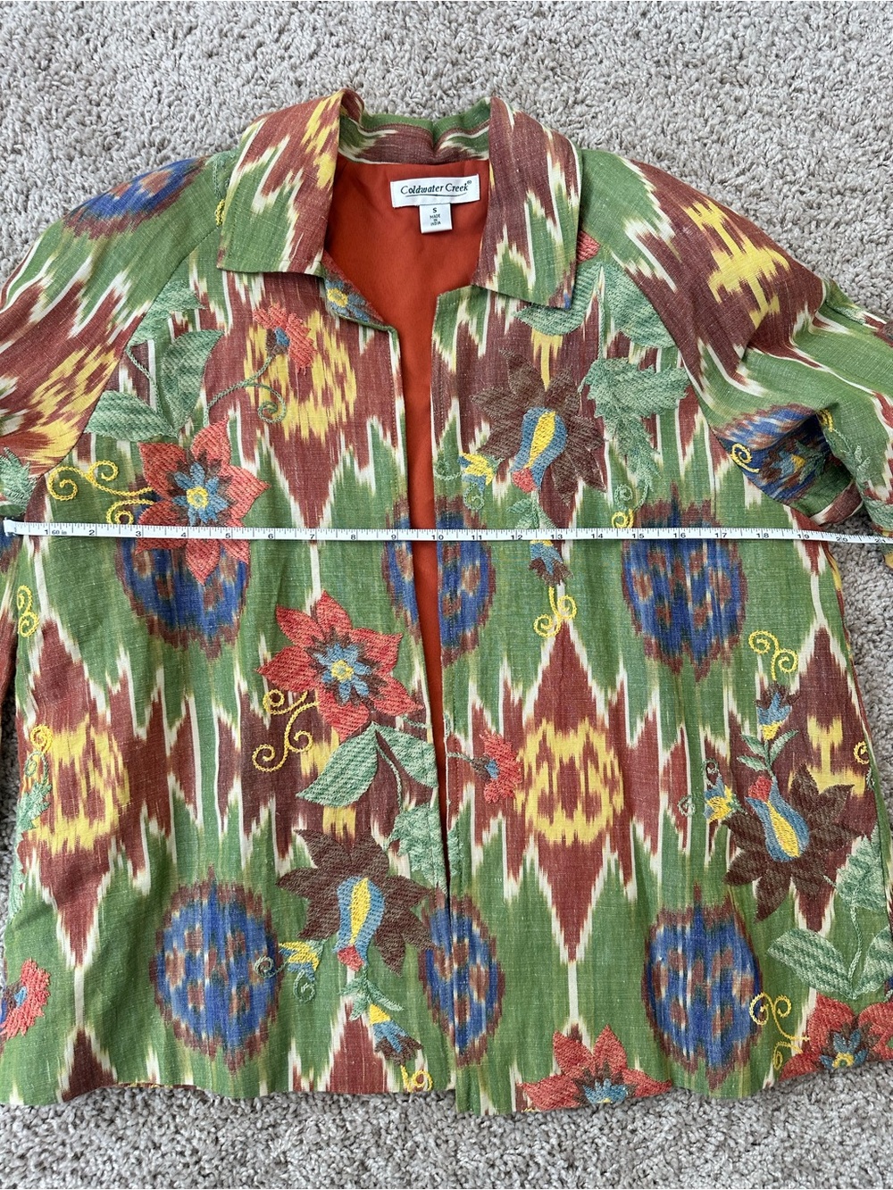 Coldwater Creek Linen Blend Embroidered Ikat Floral Jacket Small Boho Art Wear - Picture 5 of 5